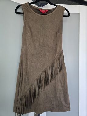 Hot Kiss Faux Suede Fringe Dress